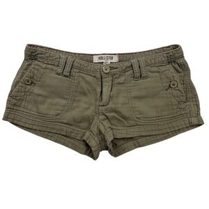 VTG Y2K Hollister Ultra Low Rise Cargo Mini Micro Shorts Olive Green Size 3